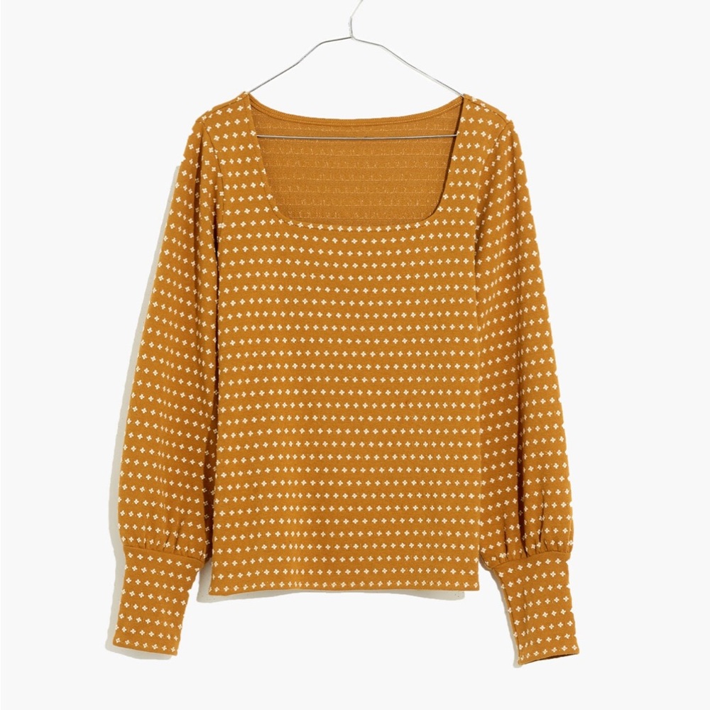 Madewell Jacquard Floral Square-Neck Sweater Top Antique Gold (Size L)
